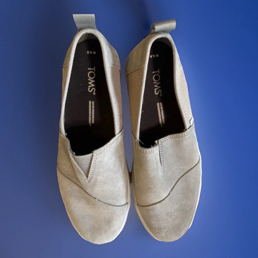 Toms Shoes‎ Mens 8.5 Alpargata Flats Slip On Gray Canvas Round Toe Comfort